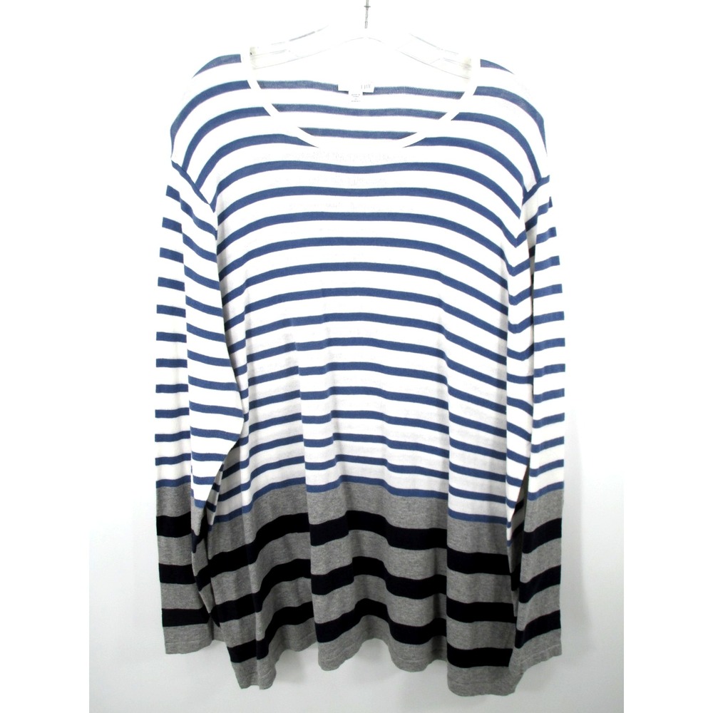 J. JILL Pullover Tunic Knit Sweater Women 3X White Gray Striped Cotton Blend